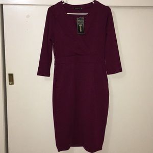 Maroon Form Fitting Business Professional Dress